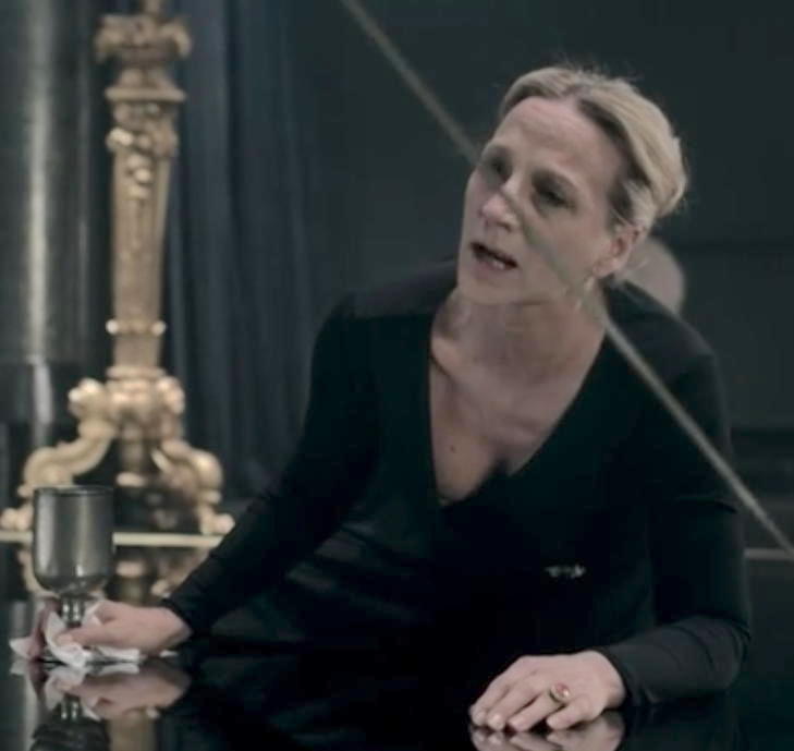 Penny Downie as dying Queen Gertrude
